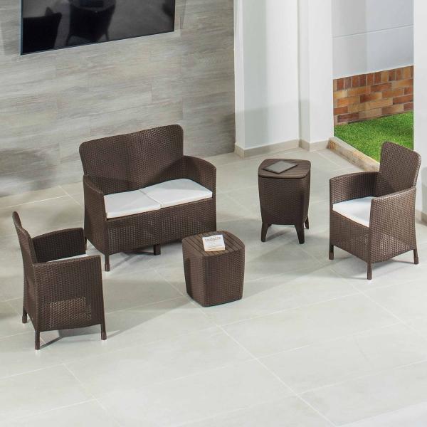SALA EXTERIOR PARA JARDIN TERRAZA BALCÓN TIPO RATTAN 4 PUESTOS COLOR MOCCA CAPRI MQ