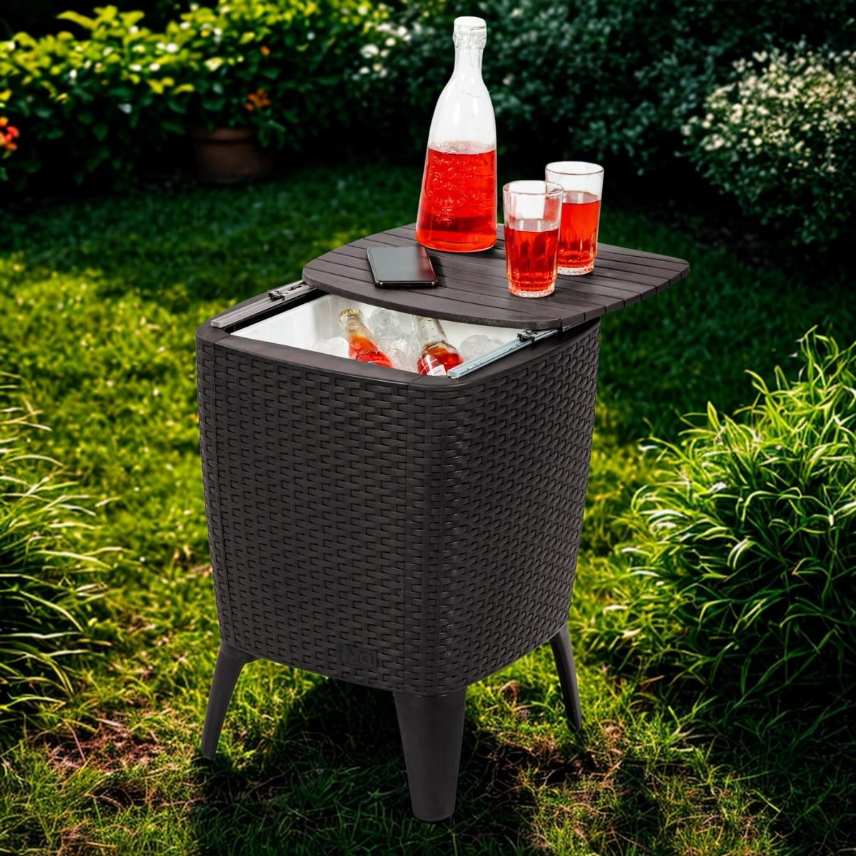 Mesa hielera cooler table mq jardín y exteriores tipo rattán color wengue