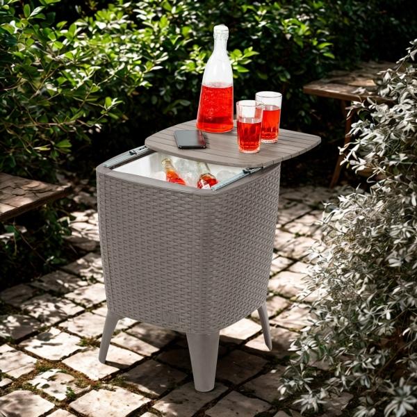 MESA HIELERA COOLER TABLE MQ JARDÍN Y EXTERIORES TIPO RATTÁN COLOR TAUPE