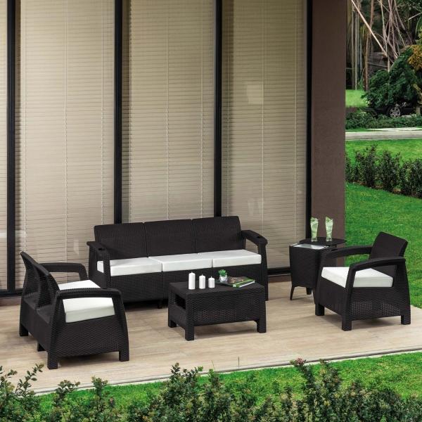 SALA PREMIUM PARA EXTERIOS DE JARDIN TERRAZA LOUNGE 6 PUESTOS TIPO RATTÁN ESTRUCTURA WENGUE MQ