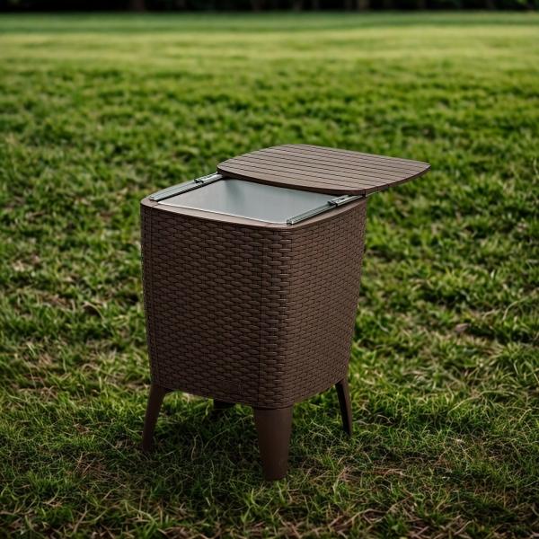 MESA HIELERA COOLER TABLE MQ JARDÍN Y EXTERIORES TIPO RATTÁN COLOR MOCCA