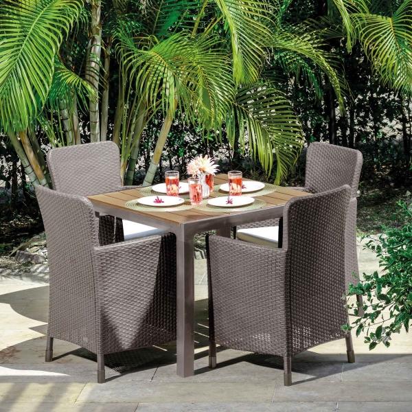 COMEDOR EXTERIOR 4 PUESTOS TIPO RATTAN PARA JARDIN TERRAZA ESTRUCTURA TAUPE MQ