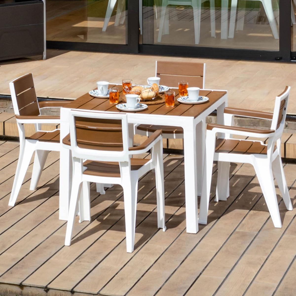 Comedor exterior 4 puestos para jardin terraza tipo madera estructura caramelo mq