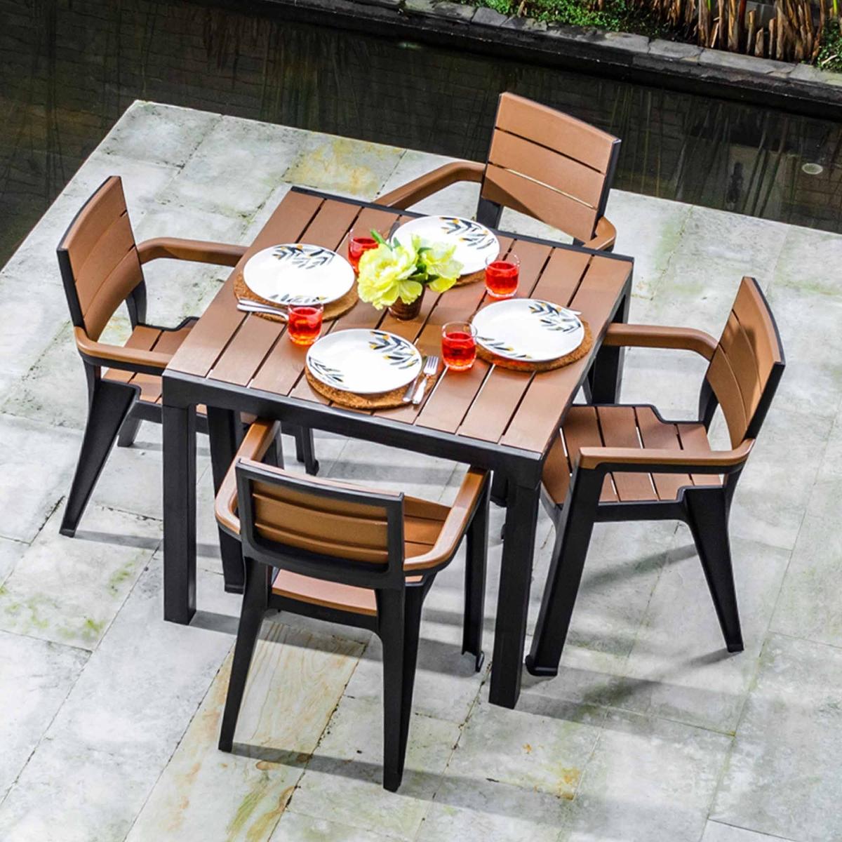 Comedor madeira mq para exteriores 4 puestos tipo madera en color tabaco