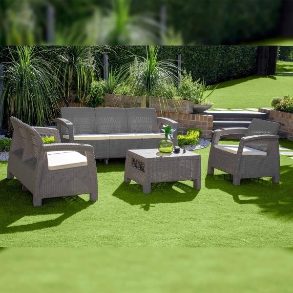 SALA PREMIUM PARA EXTERIOS DE JARDIN TERRAZA LOUNGE 6 PUESTOS TIPO RATTÁN ESTRUCTURA TAUPE MQ