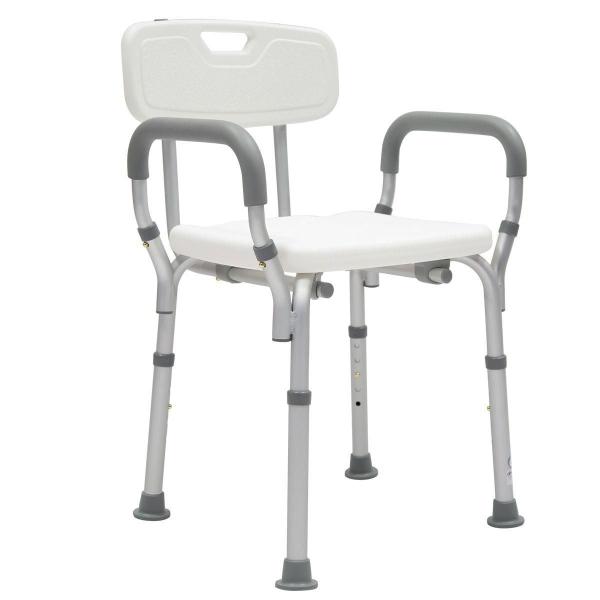 BANCO PARA DUCHA DE ALUMINIO CON RESPALDO Y BRAZOS DESARMABLES