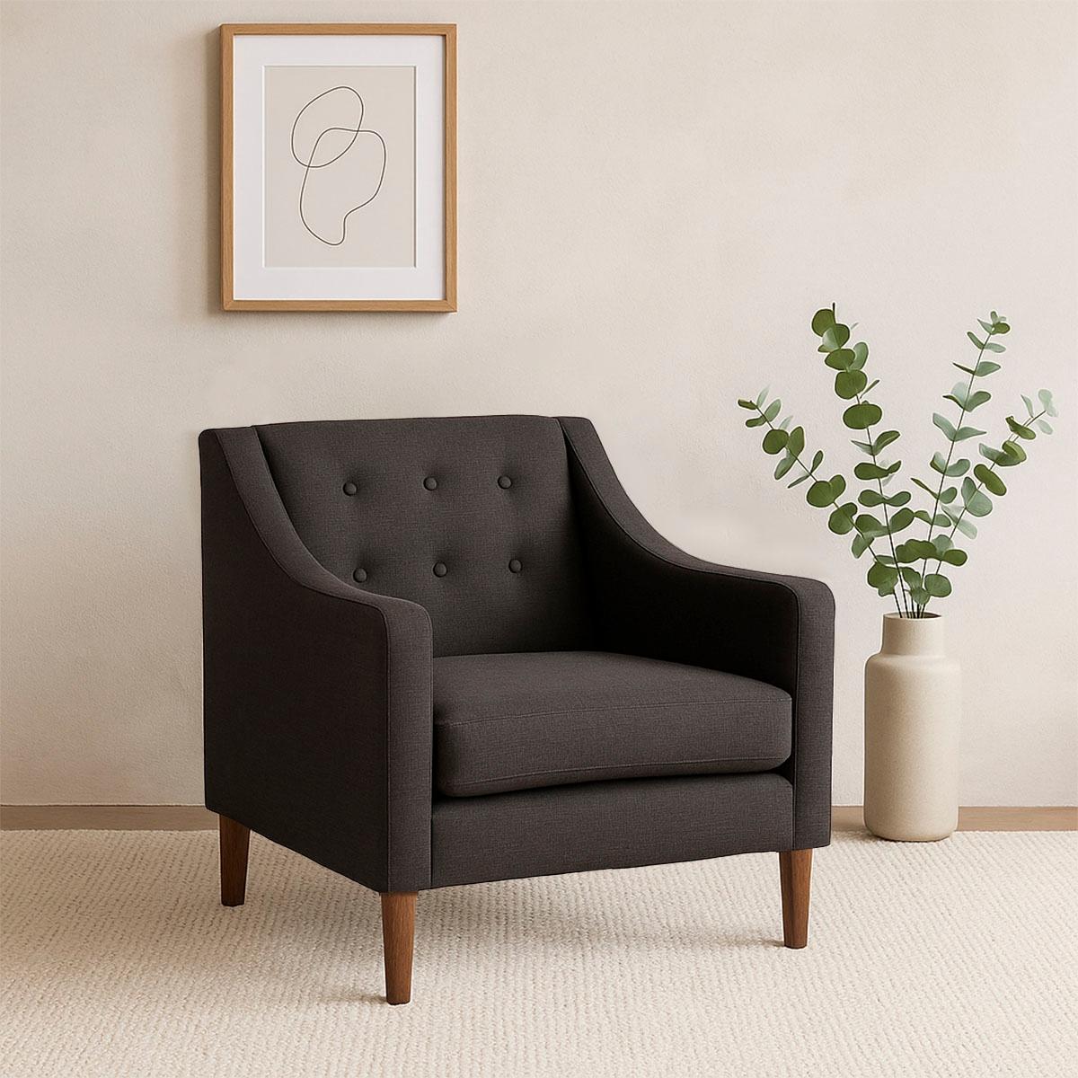 Sillón milton de madera de pino y mdf negro