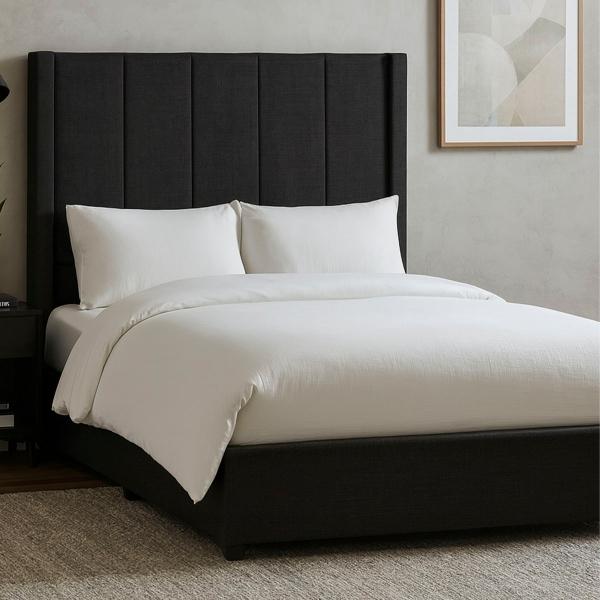 CABECERA MATRIMONIAL NIZZA COLOR NEGRO + BASE CAMA + ROPA DE CAMA