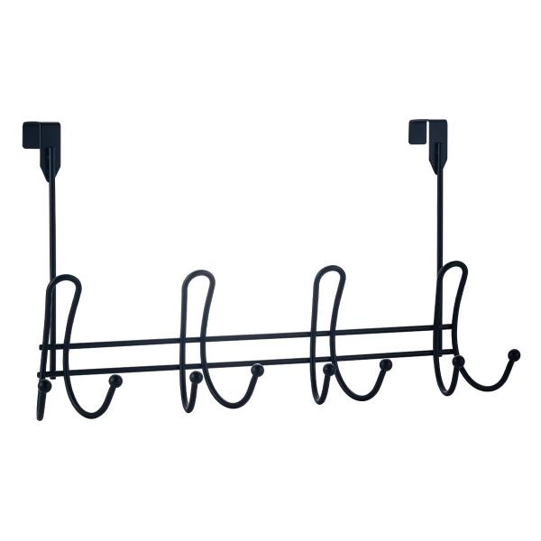 PERCHERO PARA PUERTA 4 GANCHOS DOBLES NEGRO