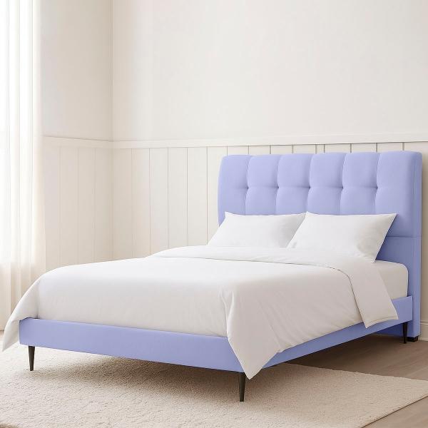 CABECERA QUEEN SIZE DICASA NUBE COLOR LILA + BASE SLIM + ROPA DE CAMA