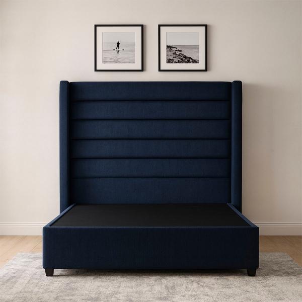 CABECERA KING SIZE DICASA POLAR COLOR AZUL + BASE CAMA + ROPA DE CAMA