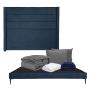 CABECERA KING SIZE DICASA LUGO COLOR AZUL +BASE SLIM + ROPA DE CAMA