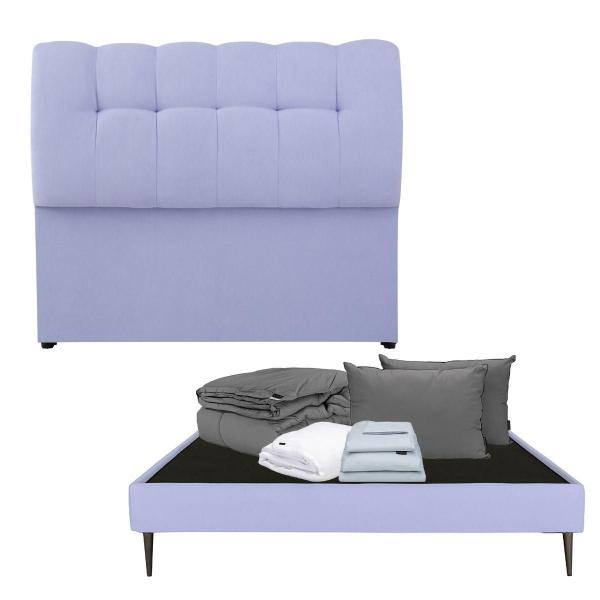 CABECERA MATRIMONIAL DICASA NUBE COLOR LILA + BASE SLIM + ROPA DE CAMA