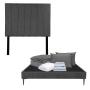 CABECERA QUEEN SIZE DICASA ARGOS COLOR GRIS + BASE SLIM + ROPA DE CAMA