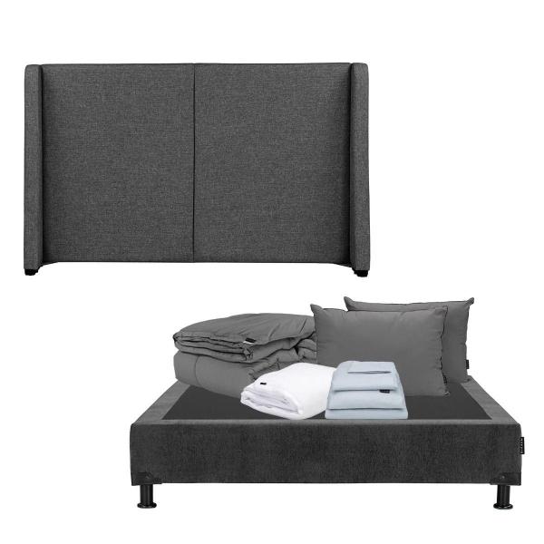 CABECERA INDIVIDUAL DICASA MILAN COLOR GRIS + BOX + ROPA DE CAMA