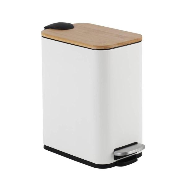 BOTE DE BASURA 5 L BLANCO CON TAPA DE BAMBÚ
