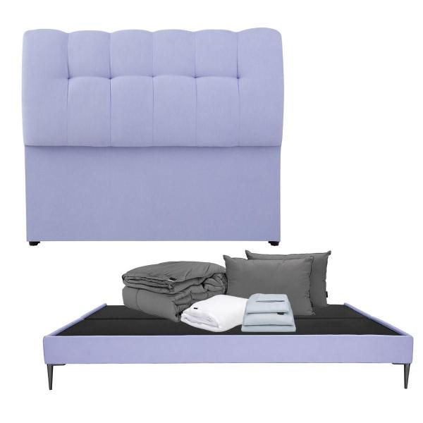 CABECERA KING SIZE DICASA NUBE COLOR LILA + BASE SLIM + ROPA DE CAMA