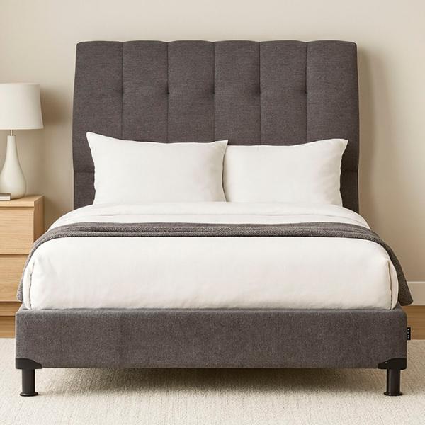 CABECERA QUEEN SIZE DICASA NUBE COLOR GRIS + BOX + ROPA DE CAMA