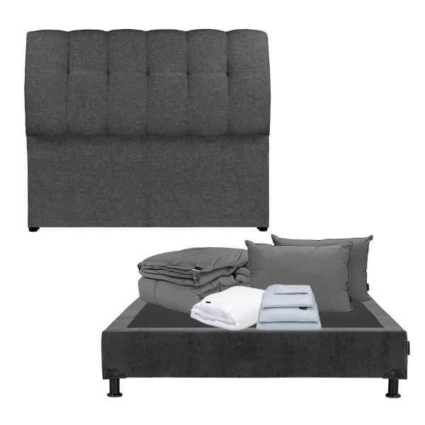 CABECERA INDIVIDUAL DICASA NUBE COLOR GRIS + BOX + ROPA DE CAMA