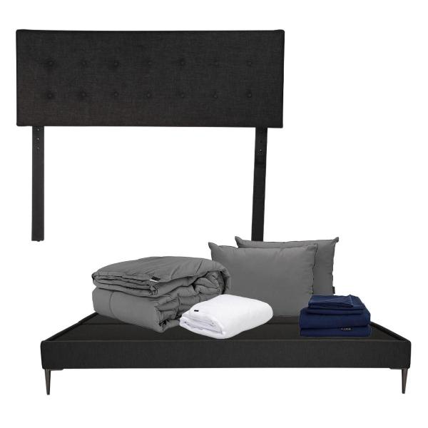 CABECERA KING SIZE DICASA BILBAO COLOR NEGRO + BASE SLIM + ROPA DE CAMA