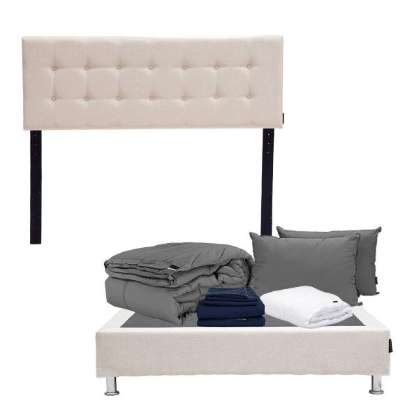 CABECERA QUEEN SIZE DICASA BILBAO COLOR BEIGE +BOX +ROPA DE CAMA