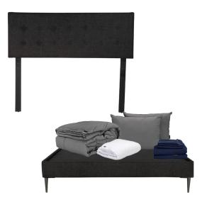CABECERA MATRIMONIAL DICASA BILBAO COLOR NEGRO + BASE SLIM + ROPA DE CAMA