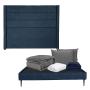 CABECERA MATRIMONIAL DICASA LUGO COLOR AZUL +BASE SLIM + ROPA DE CAMA