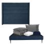 CABECERA QUEEN SIZE DICASA LUGO COLOR AZUL +BASE SLIM + ROPA DE CAMA
