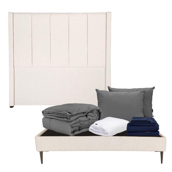 CABECERA MATRIMONIAL DICASA NIZZA COLOR BEIGE + BASE SLIM + ROPA DE CAMA