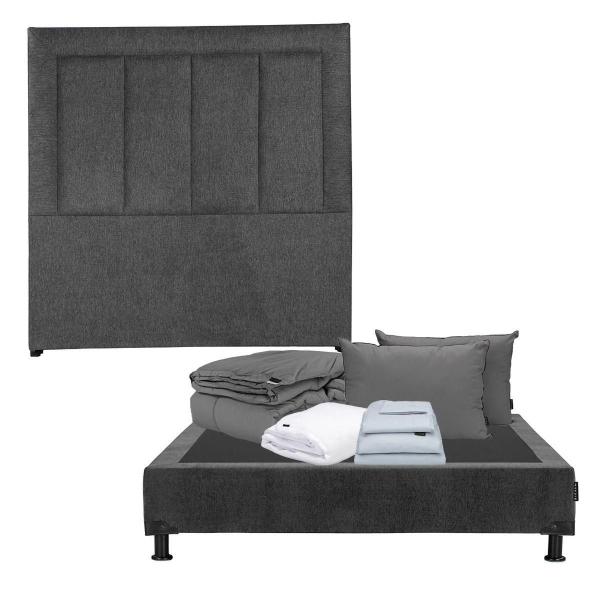 CABECERA INDIVIDUAL DICASA DAVOS COLOR GRIS + BOX + ROPA DE CAMA