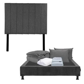 CABECERA INDIVIDUAL DICASA ARGOS COLOR GRIS OSCURO + BOX + ROPA DE CAMA