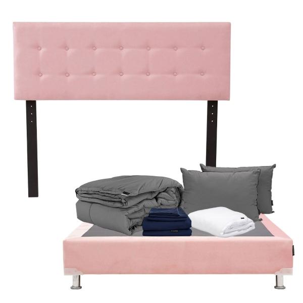 CABECERA MATRIMONIAL DICASA BILBAO COLOR ROSA +BOX +ROPA DE CAMA