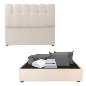 CABECERA QUEEN SIZE DICASA NUBE COLOR BEIGE + BASE CAMA + ROPA DE CAMA