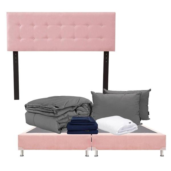 CABECERA KING SIZE DICASA BILBAO COLOR ROSA +BOX +ROPA DE CAMA