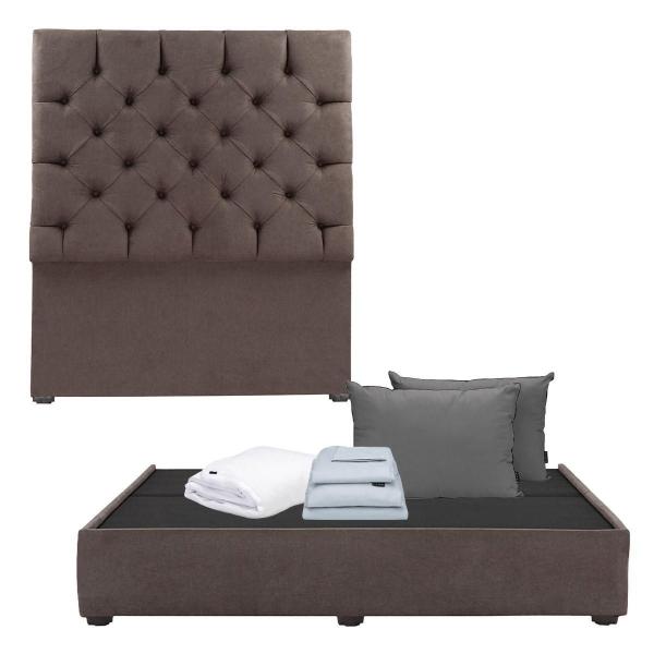 CABECERA KING SIZE DICASA CAPRI COLOR CAFÉ +BASE CAMA + 2 ALMOHADAS + PROTECTOR + SÁBANAS