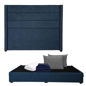 CABECERA KING SIZE DICASA LUGO COLOR AZUL + BASE CAMA + 2 ALMOHADAS + PROTECTOR + SÁBANAS