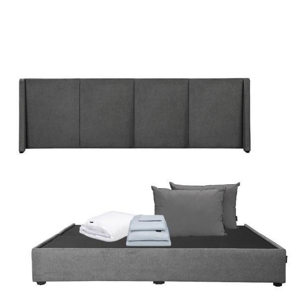 CABECERA KING SIZE DICASA MILAN COLOR GRIS + BASE CAMA + 2 ALMOHADAS + PROTECTOR + SÁBANAS
