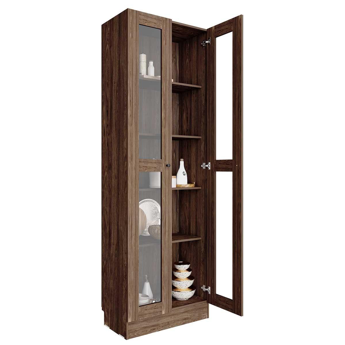 Estante multiusos con puertas de acrílico color nogal
