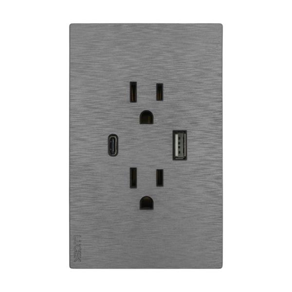 PLACA PLANA CON 2 CONTACTOS 1 ENTRADA USB Y UNA ENTRADA C FLAT PLATA