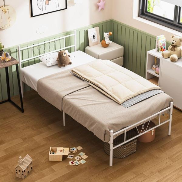 CAMA INDIVIDUAL DE ACERO 197 X 99 X 80CM Blanco