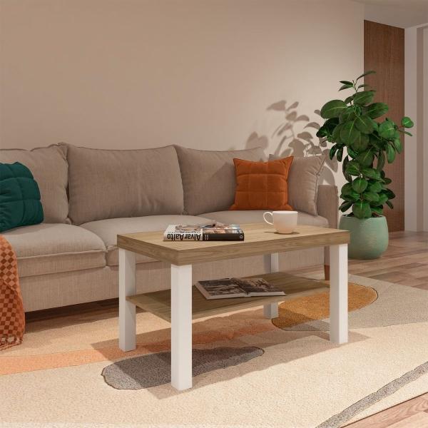 MESA DE CENTRO BERTOLINI UP ROBLE CON OFF WHITE