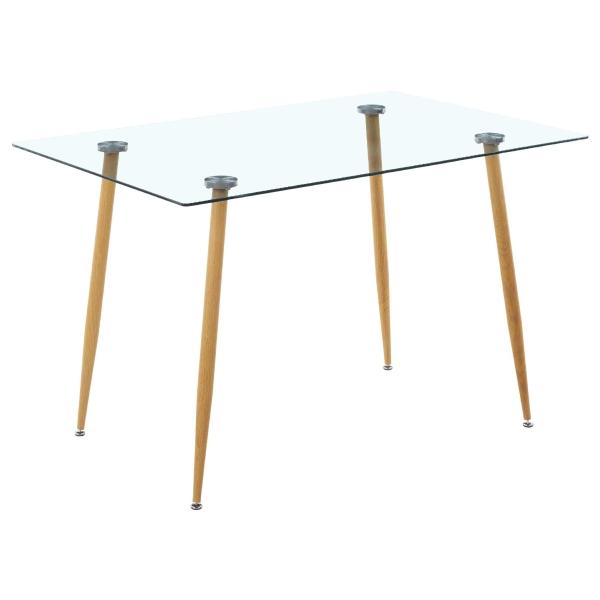 MESA DE CENTRO RECTANGULAR DE CRISTAL PATAS DE MADERA