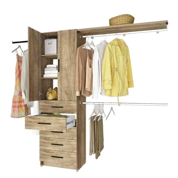 CLOSET 5 CAJONES CON PUERTAS Y MALETERO COLOR ROBLE