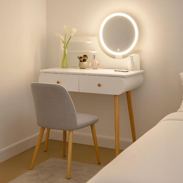 ESCRITORIO TOCADOR BLANCO MINIMALISTA CON ESPEJO