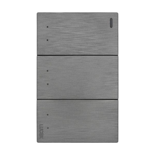 PLACA PLANA CON 3 INTERRUPTORES DE ESCALERA DE 1 MÓDULO FLAT PLATA