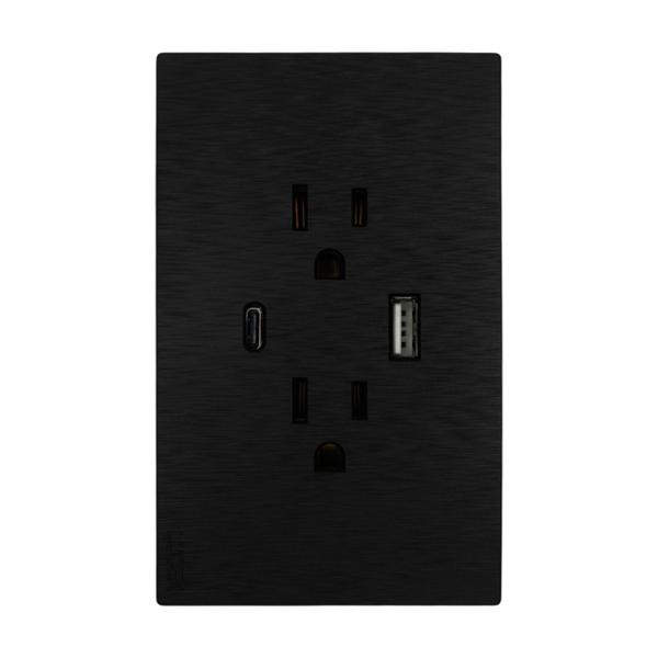 PLACA PLANA CON 2 CONTACTOS 1 ENTRADA USB Y UNA ENTRADA C FLAT NEGRA