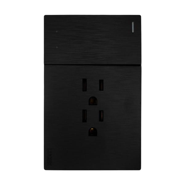 PLACA PLANA CON 1 INTERRUPTOR DE ESCALERA Y 2 CONTACTOS DE 1 MODULO FLAT NEGRA