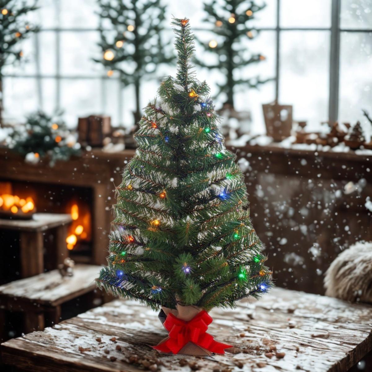 Píno de escritorio verde pino de 60cm c/32 luces led multicolor