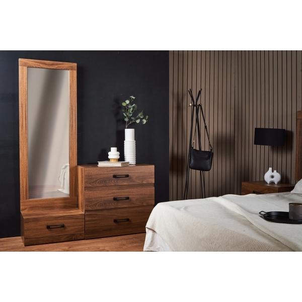 ESPEJO DE CUERPO COMPLETO / DE PIE CON 1 CAJÓN COLOR NOGAL - MADERA MDF