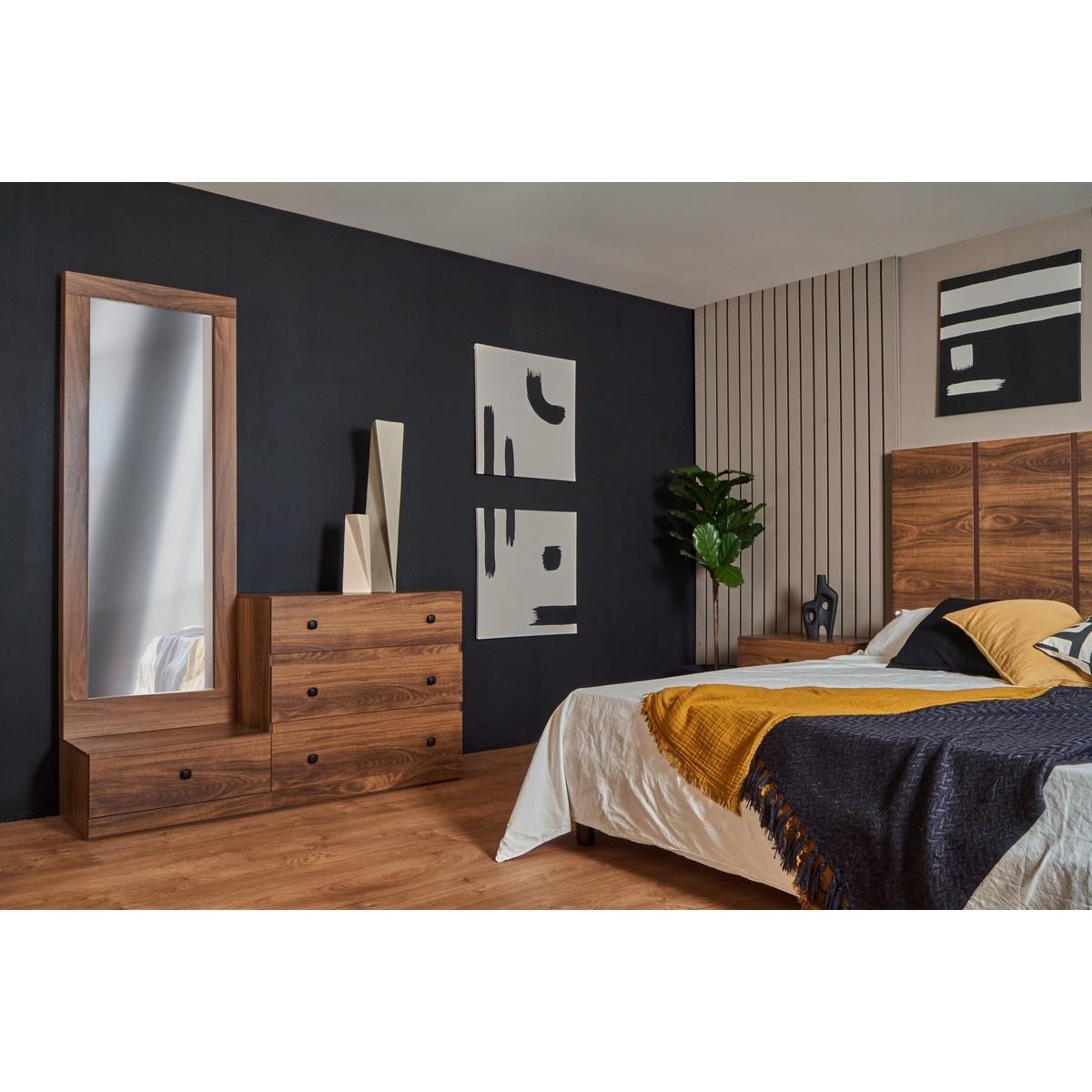 Espejo de cuerpo completo / de pie con 1 cajón color nogal - madera mdf